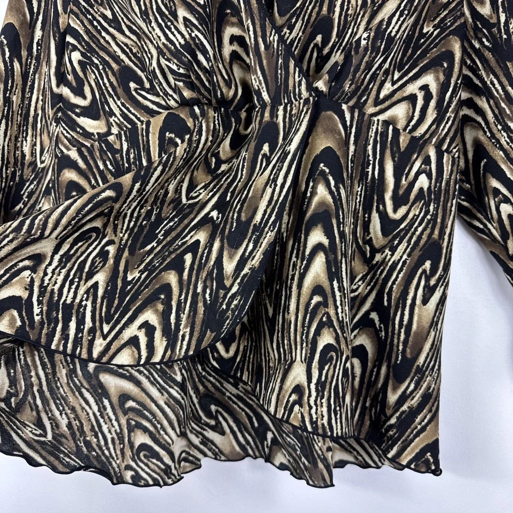 Y2K Blouse‎ Top Shirt Womens XL Brown Black Spiral V-Neck Silky Abstract Gothic - Picture 6 of 11